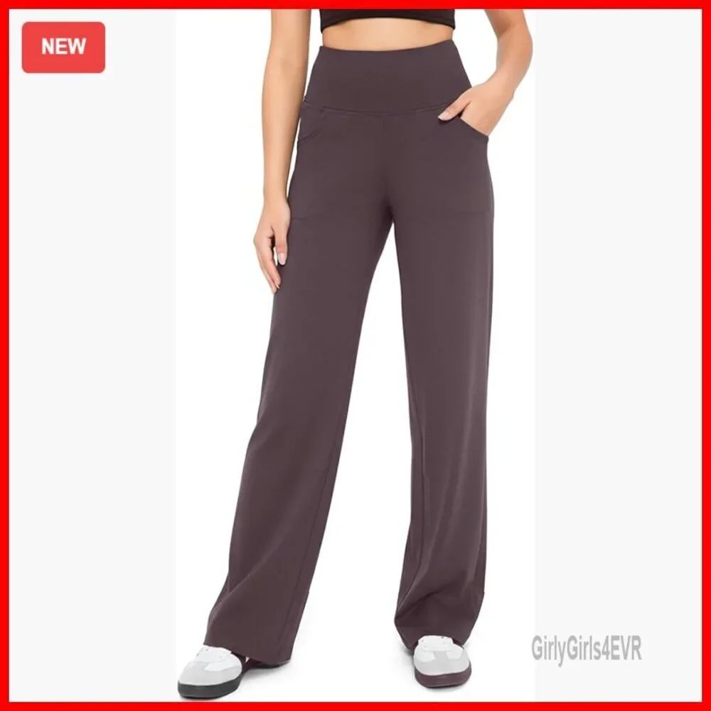 High Waisted Wide Leg Yoga Pants with Pockets, Stretch Sweatpants